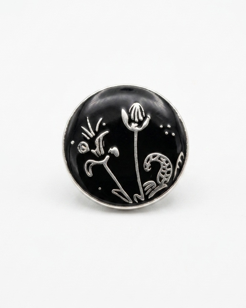 Black & Silver Botanical Button