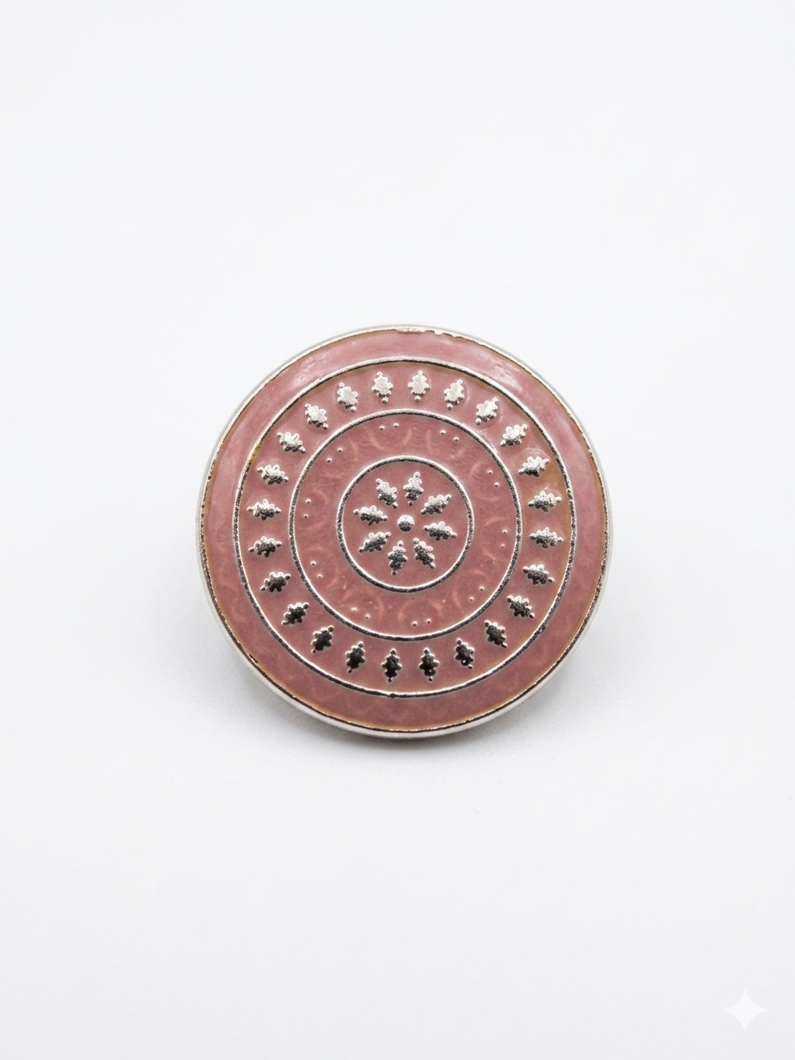 Pink & Silver Engraved Button