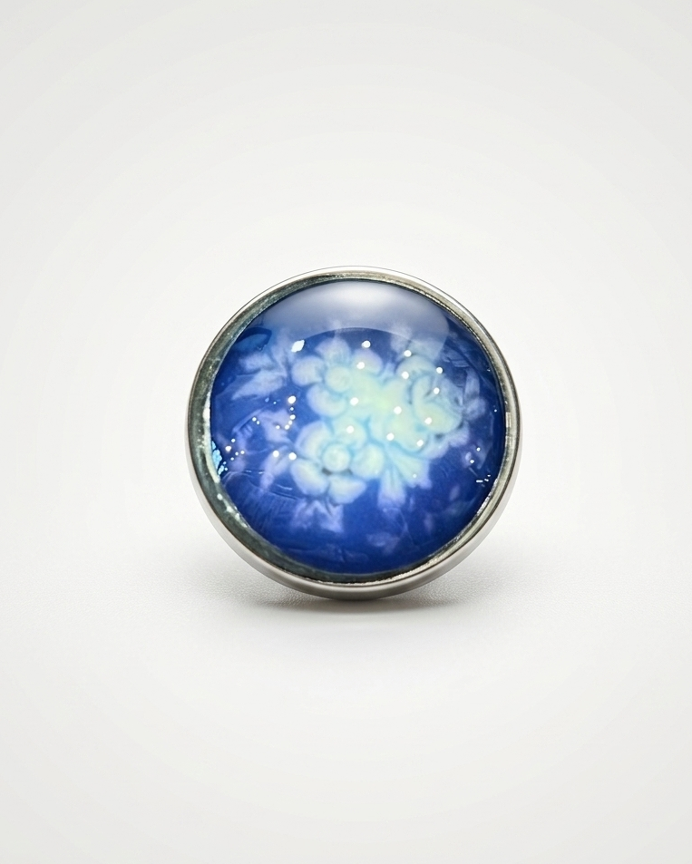 Blue Floral Cabochon Button