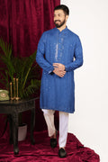 Bright Blue Silk Embroidered Kurta Set
