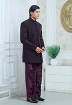 Purple Velvet Embroidered Indowestern Set