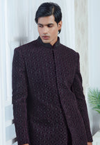 Purple Velvet Embroidered Indowestern Set