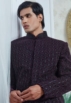 Purple Velvet Embroidered Indowestern Set