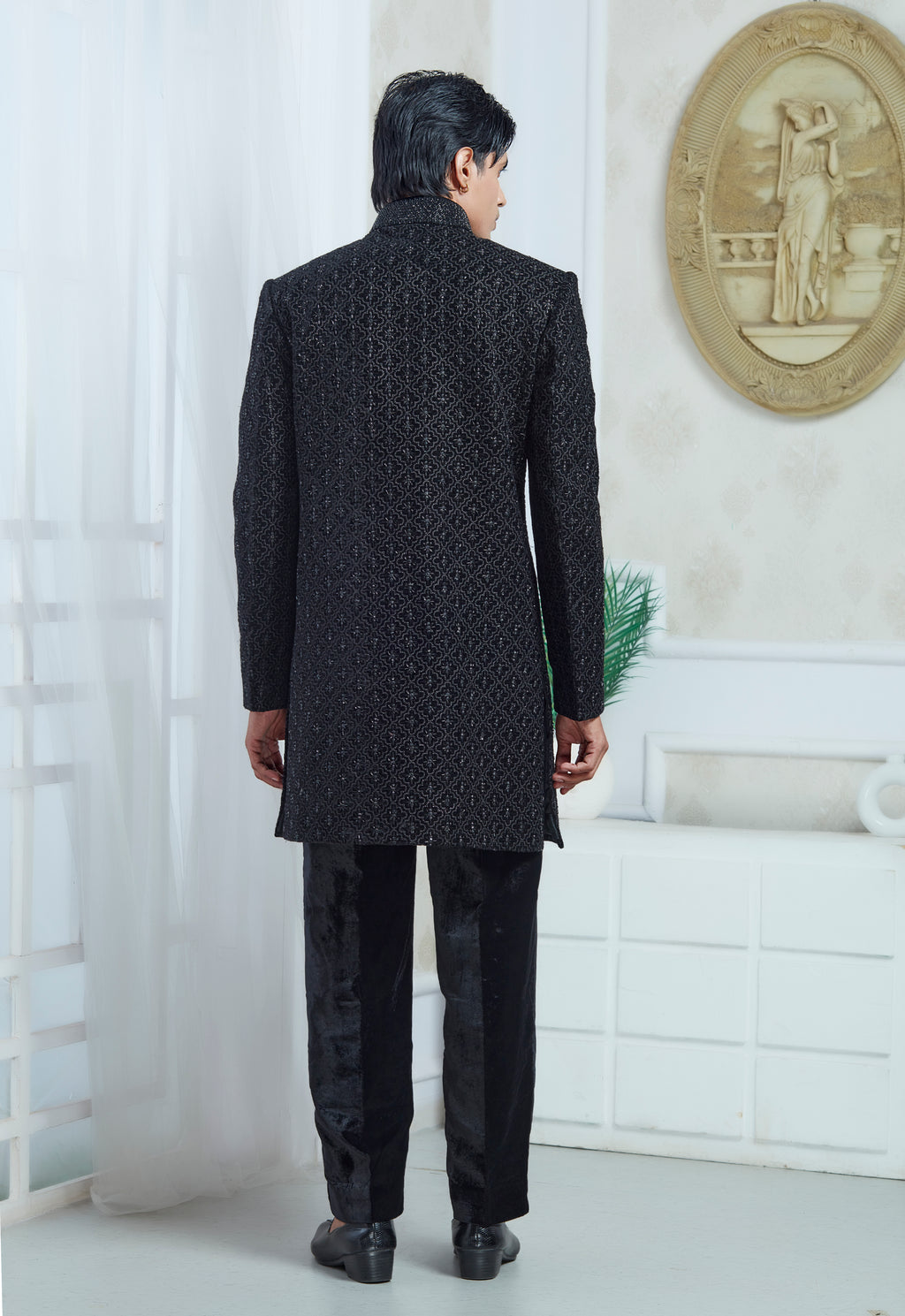 Black Velvet Embroidered Indowestern Set
