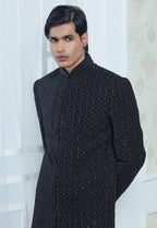 Black Velvet Embroidered Indowestern Set