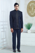 Blue Velvet Embroidered Jodhpuri Set