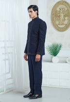 Blue Velvet Embroidered Indowestern Set