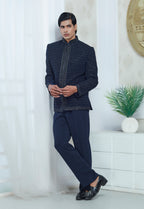 Blue Velvet Embroidered Indowestern Set