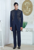 Embroidered Blue Indowestern Set