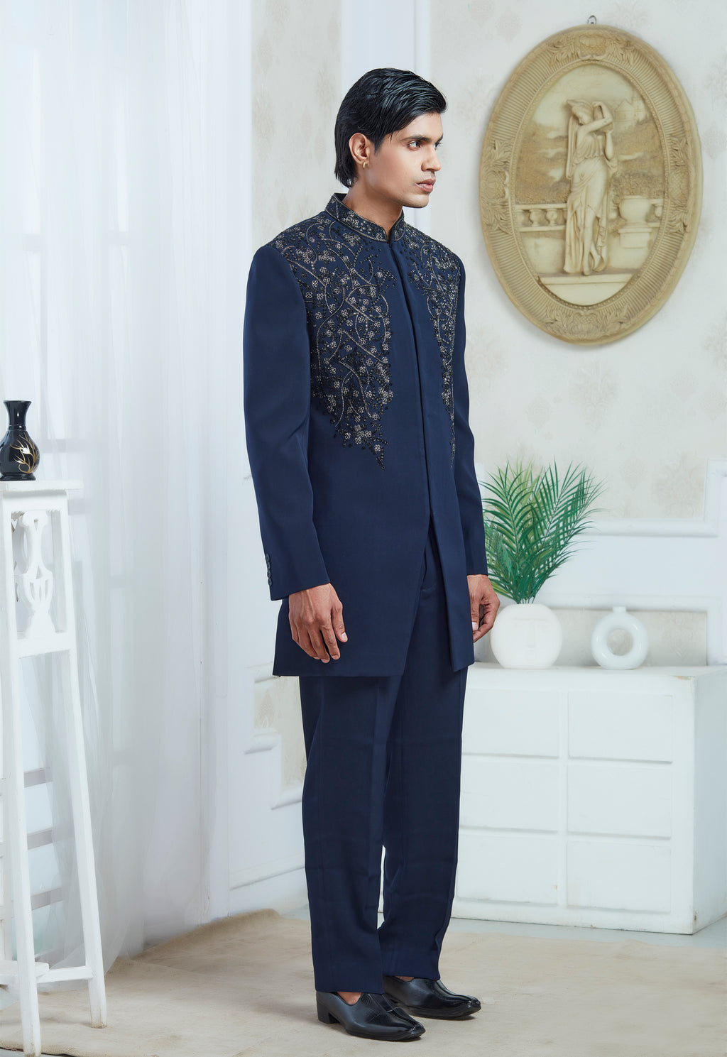 Embroidered Blue Indowestern Set