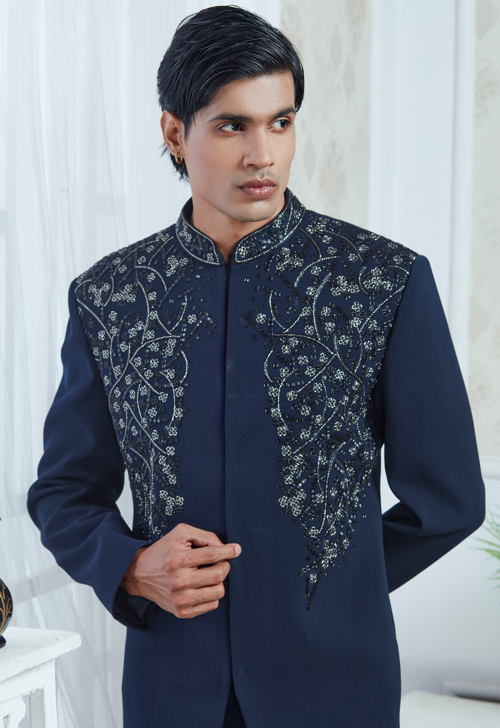Embroidered Blue Indowestern Set