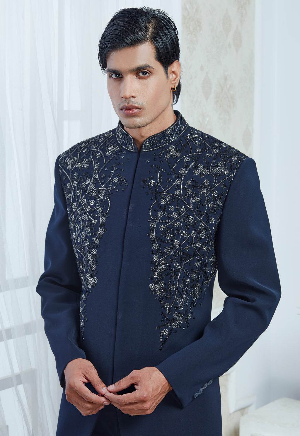 Embroidered Blue Indowestern Set