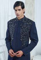 Embroidered Blue Indowestern Set