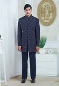 Blue Polyester Embroidered Indowestern Set