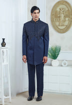 Blue Embroidered Indowestern Set