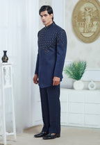 Blue Embroidered Indowestern Set