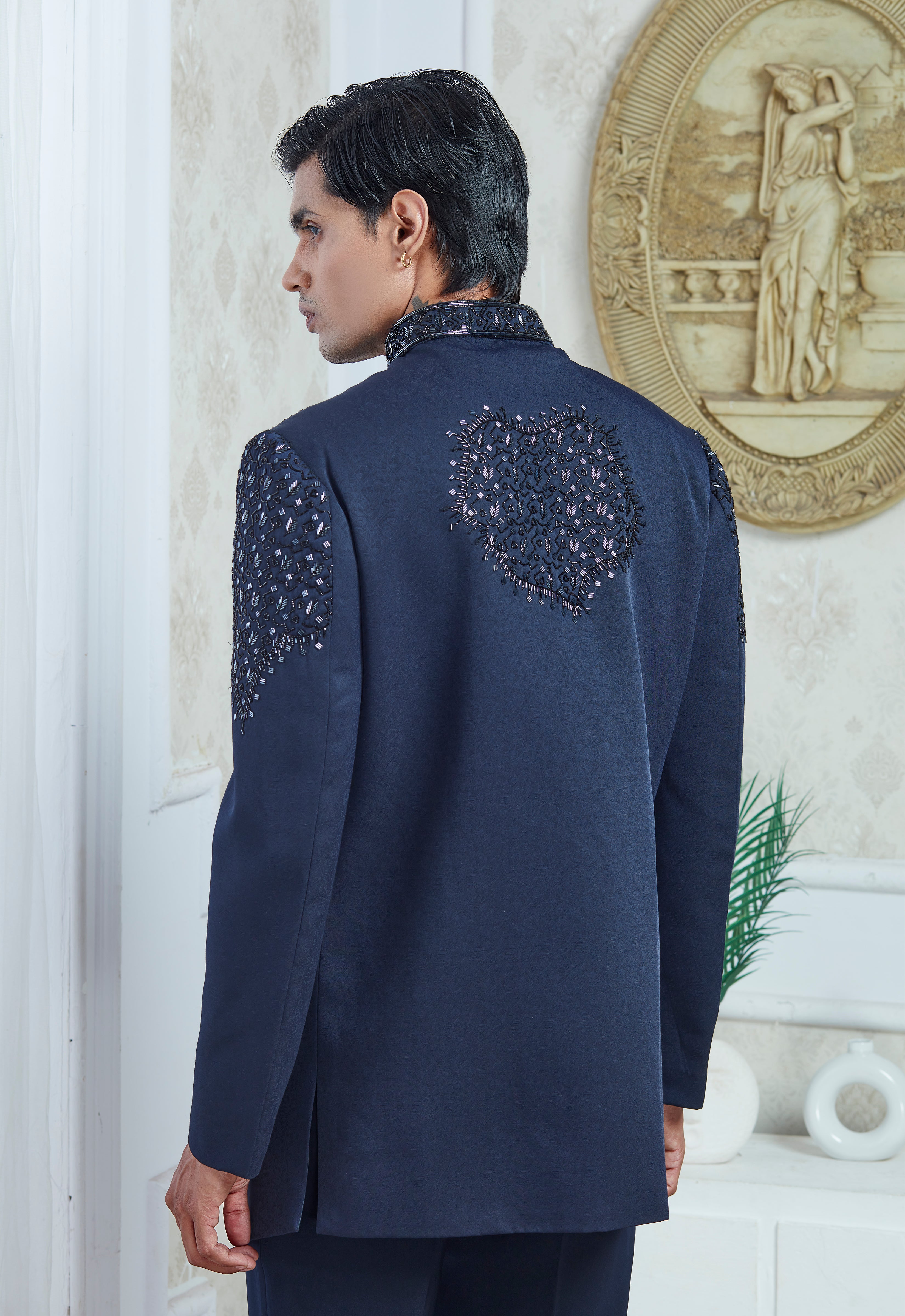 Blue Embroidered Indowestern Set