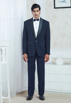 Blue Polyester Embroiderd Tuxedo Set