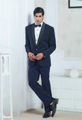Blue Polyester Embroiderd Tuxedo Set