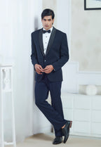 Blue Polyester Embroiderd Tuxedo Set