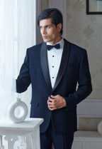 Blue Polyester Embroiderd Tuxedo Set