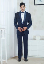 Blue Polyester Embroidered Tuxedo