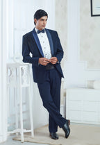 Blue Polyester Embroidered Tuxedo