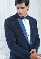 Blue Polyester Embroidered Tuxedo