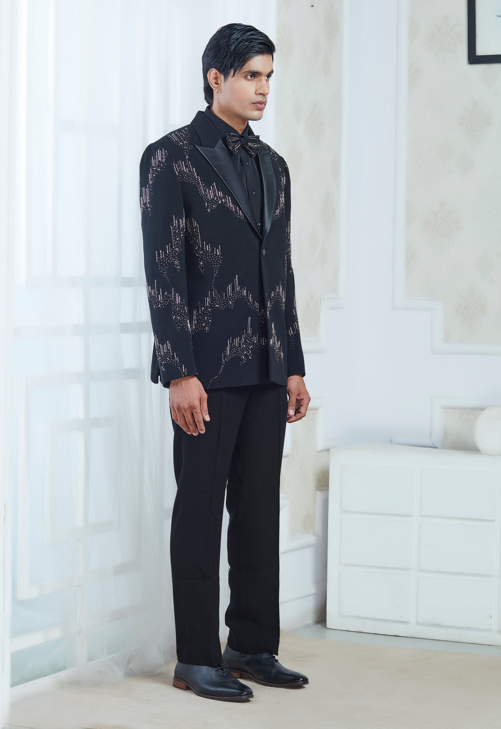 Embriodered Black Tuxedo Set