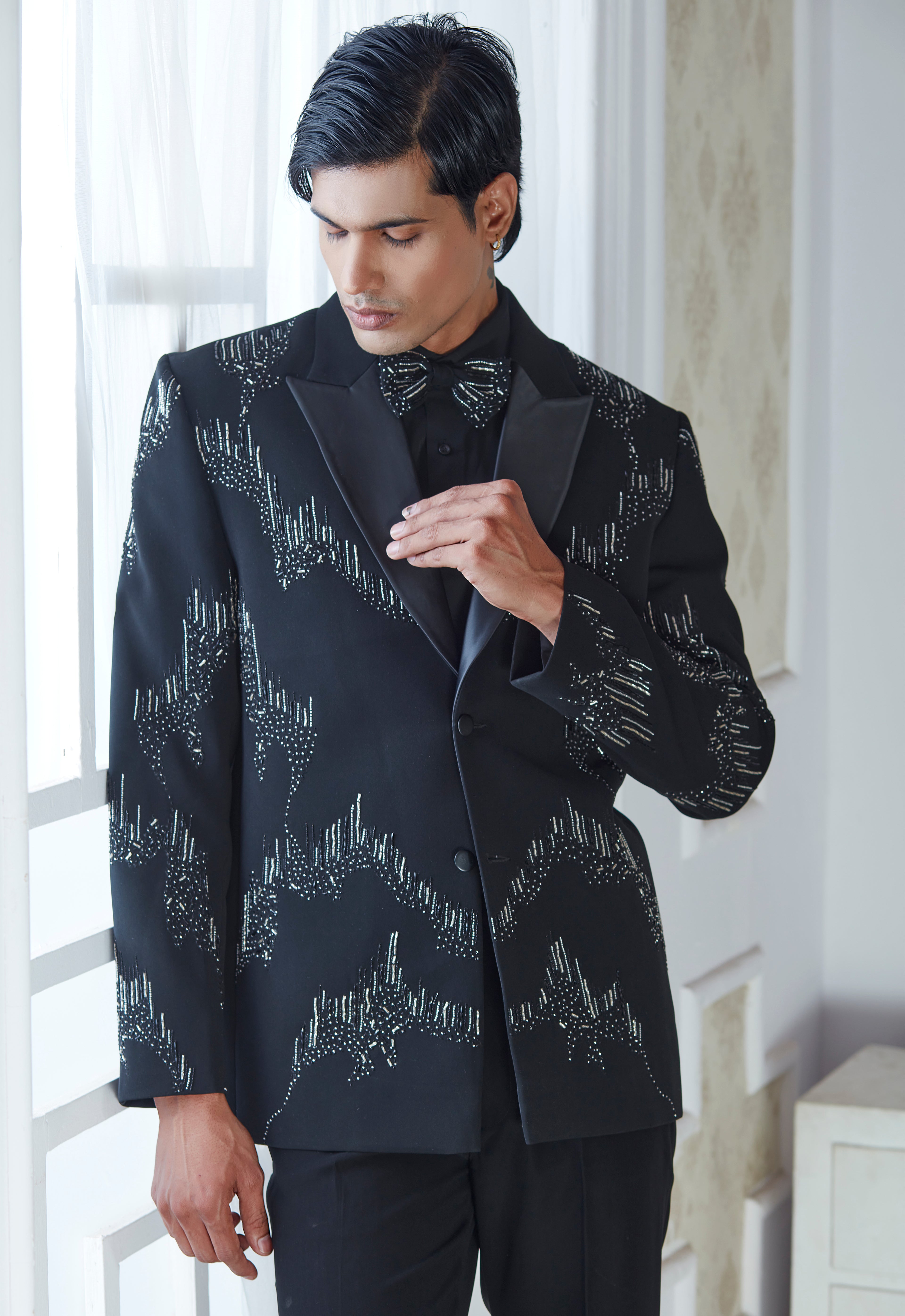 Embriodered Black Tuxedo Set