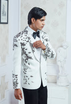 Embroidered White Tuxedo Set