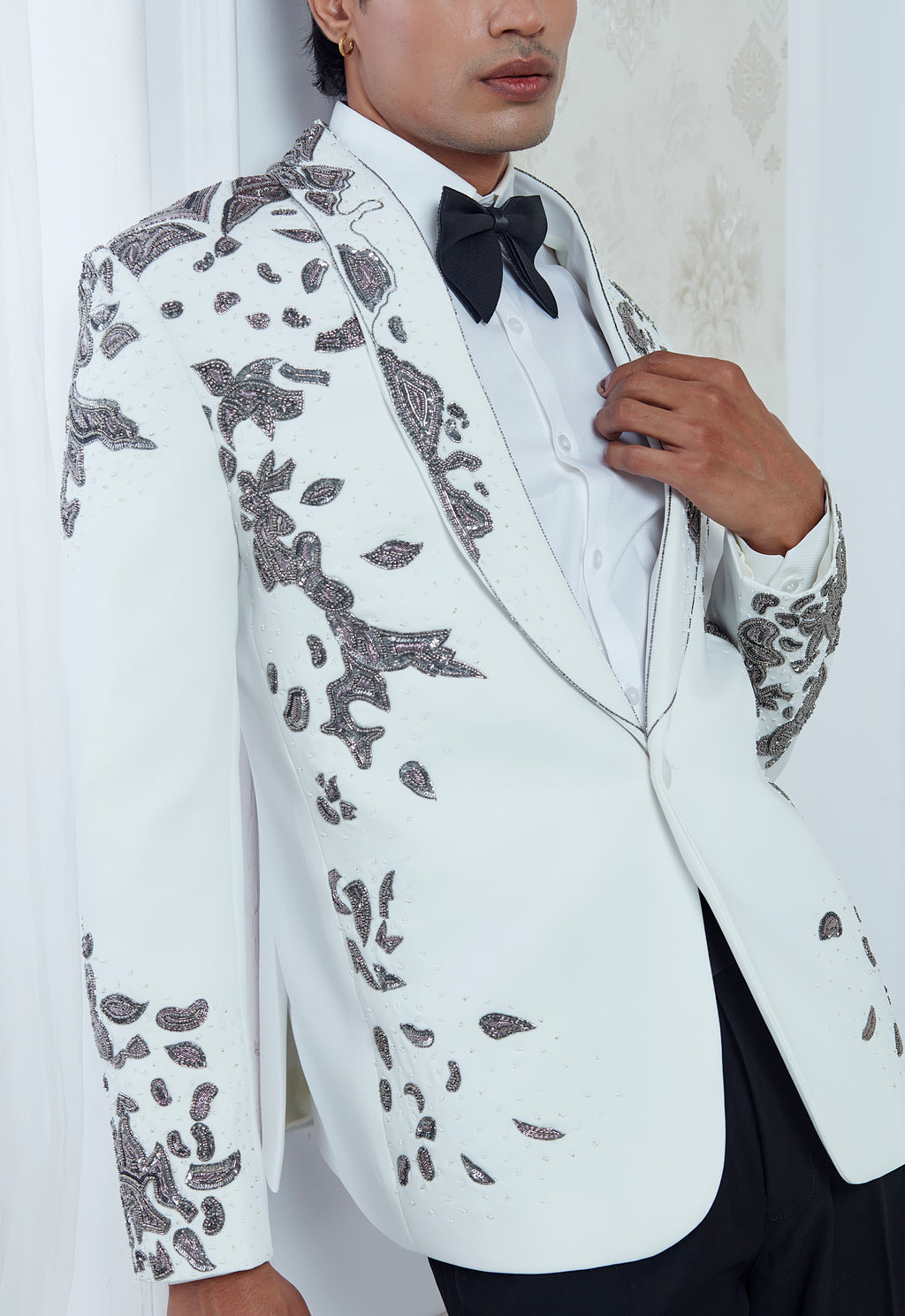 Embroidered White Tuxedo Set