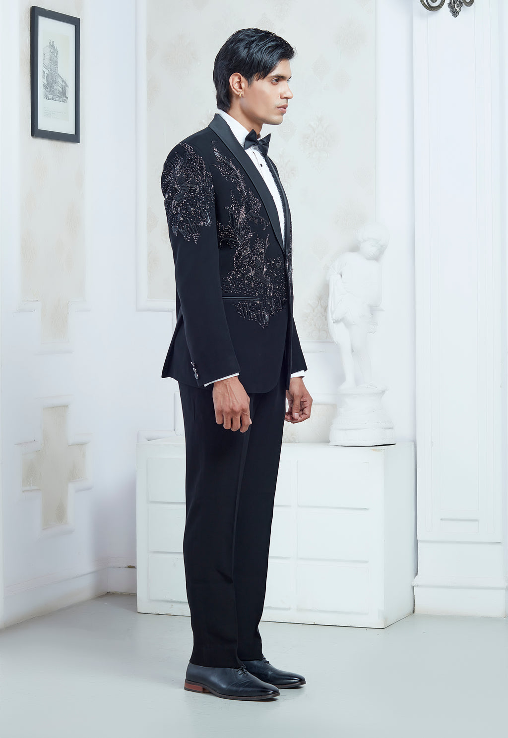 Black Embroidered Tuxedo Set