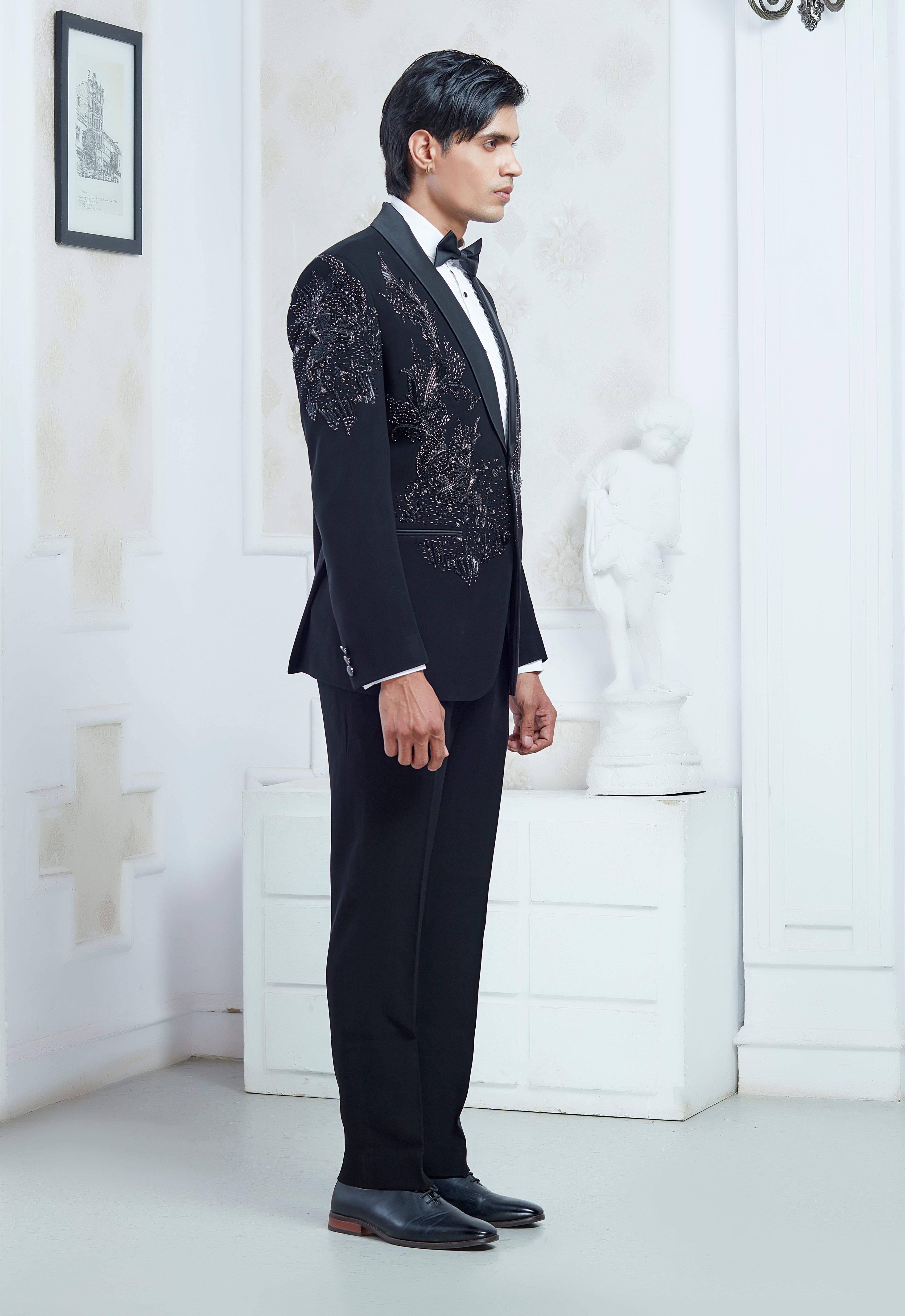 Black Embroidered Tuxedo Set