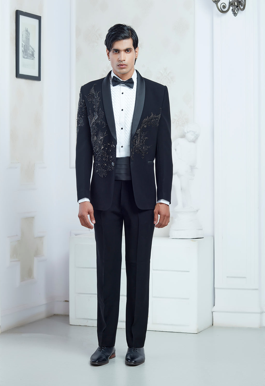 Black Embroidered Tuxedo Set
