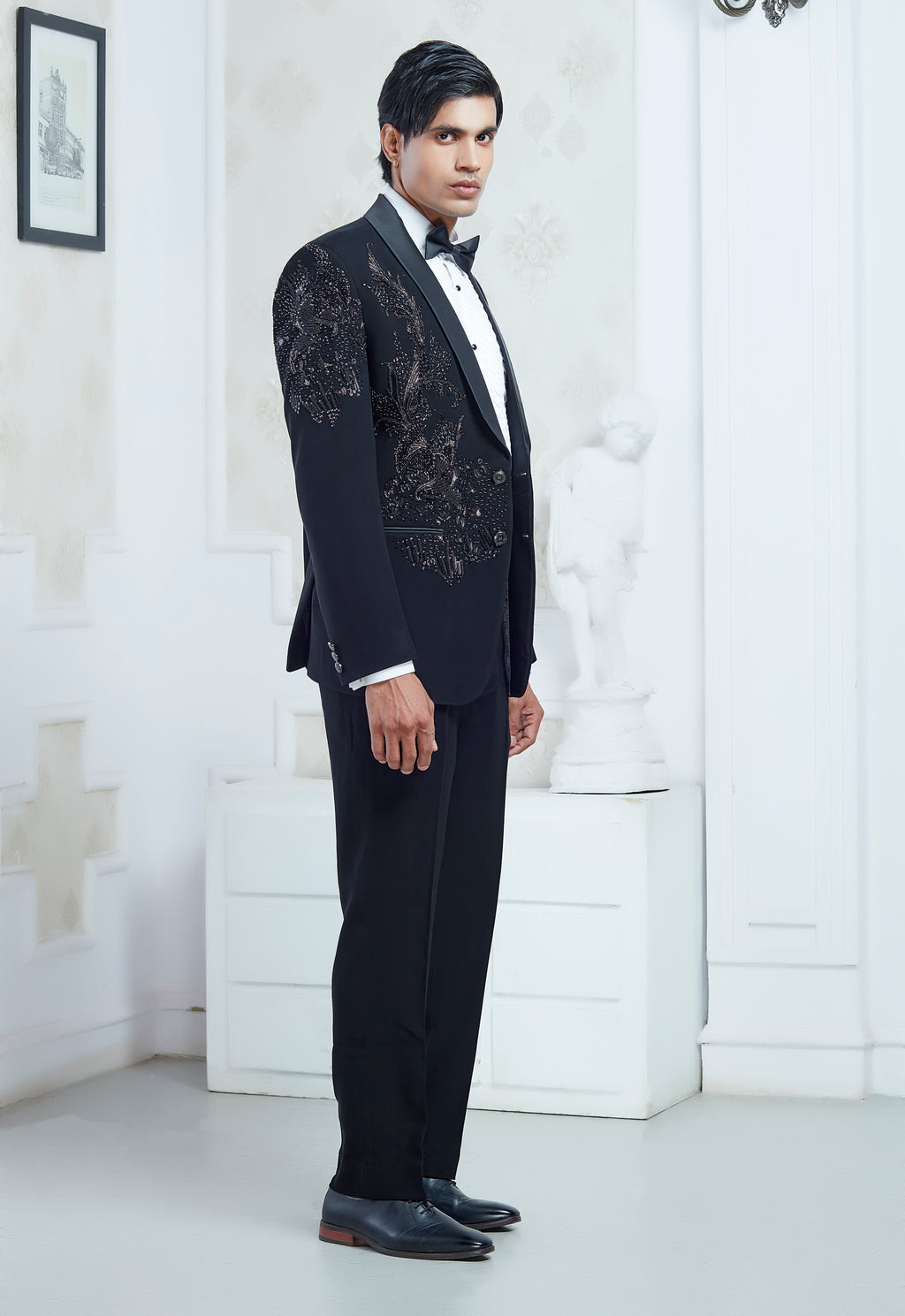 Black Embroidered Tuxedo Set