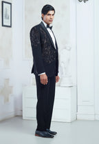 Black Embroidered Tuxedo Set