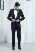Black Embroidered Tuxedo Set