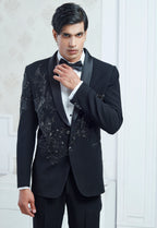 Black Embroidered Tuxedo Set
