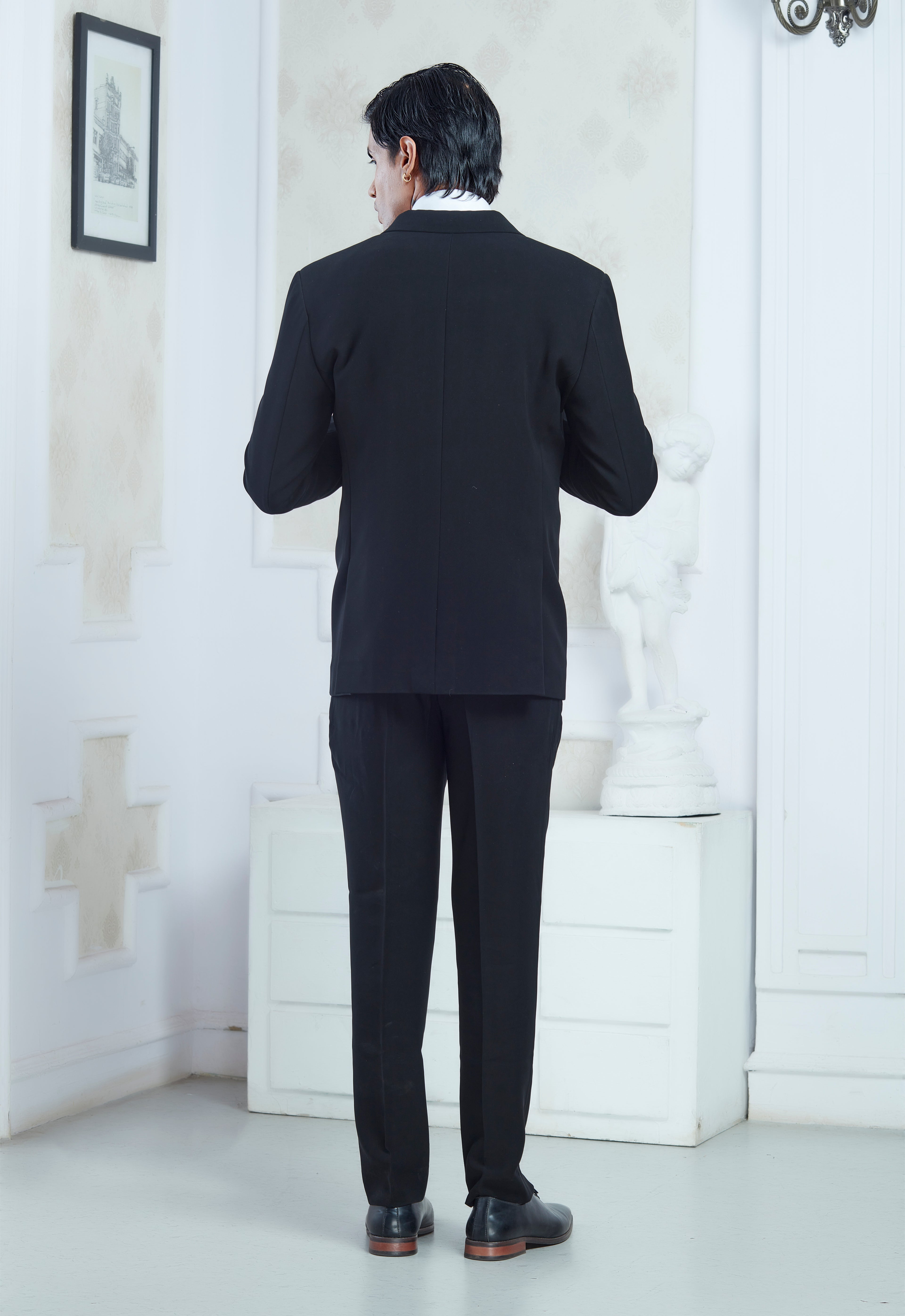 Black Embroidered Tuxedo Set