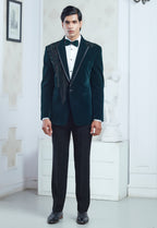 Embroidered Green Velvet Tuxedo