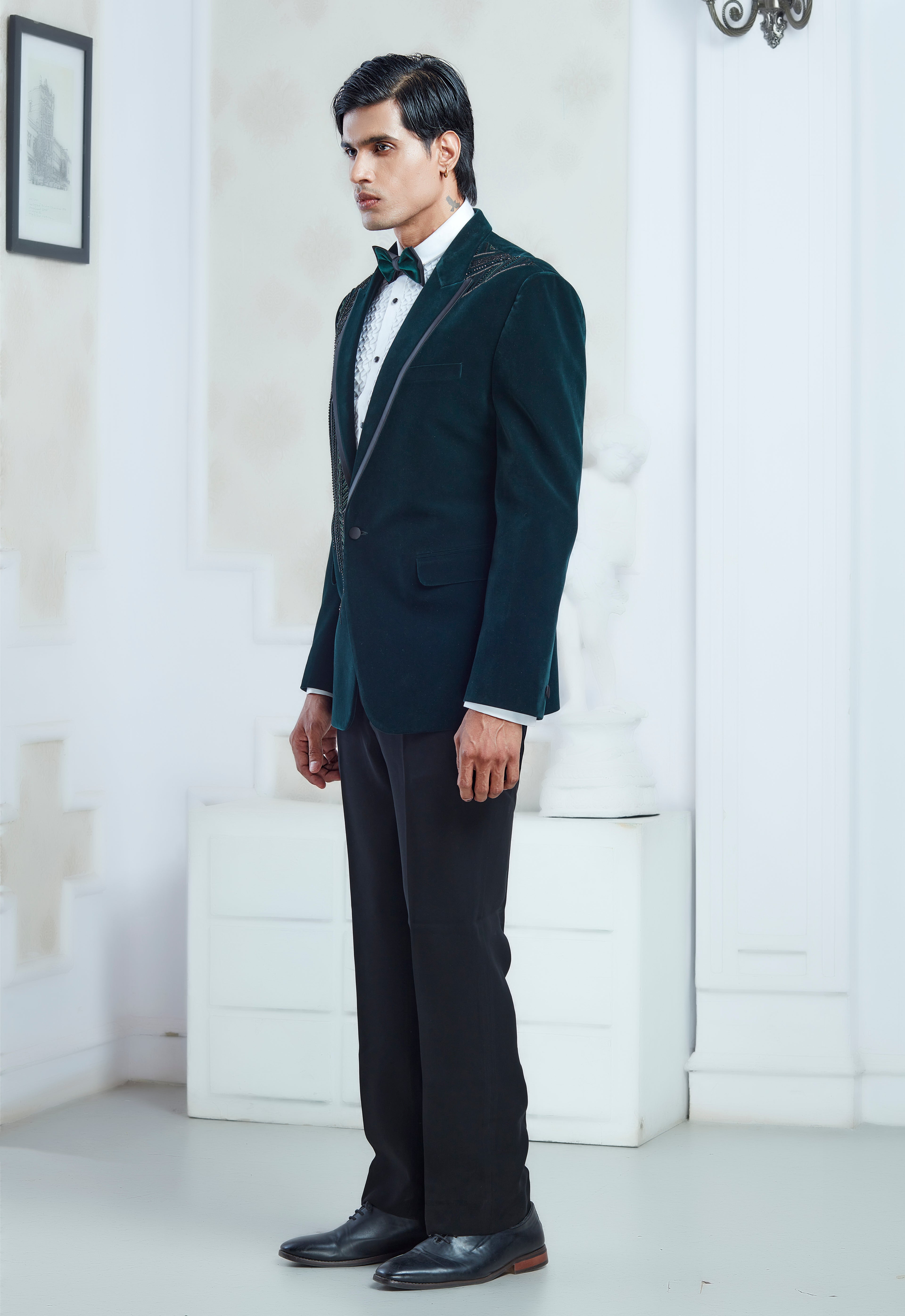 Embroidered Green Velvet Tuxedo