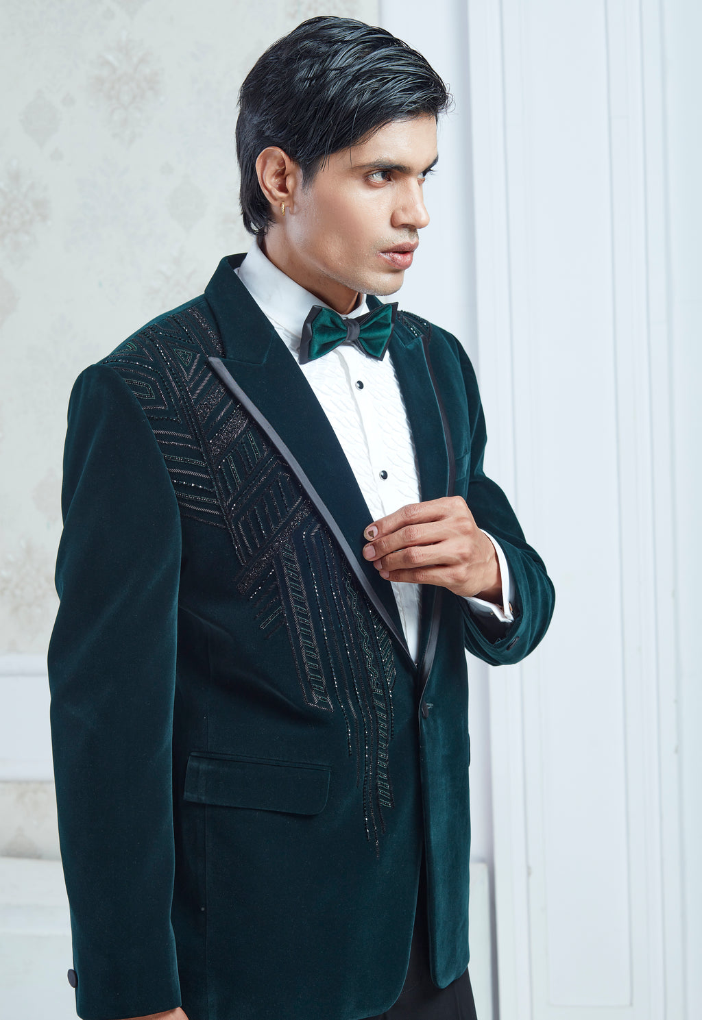 Embroidered Green Velvet Tuxedo