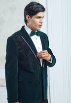 Embroidered Green Velvet Tuxedo