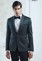 Green Spolyster Satin Embroidered Indowestern Set