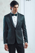 Green  Satin Embroidered Tuxedo Set