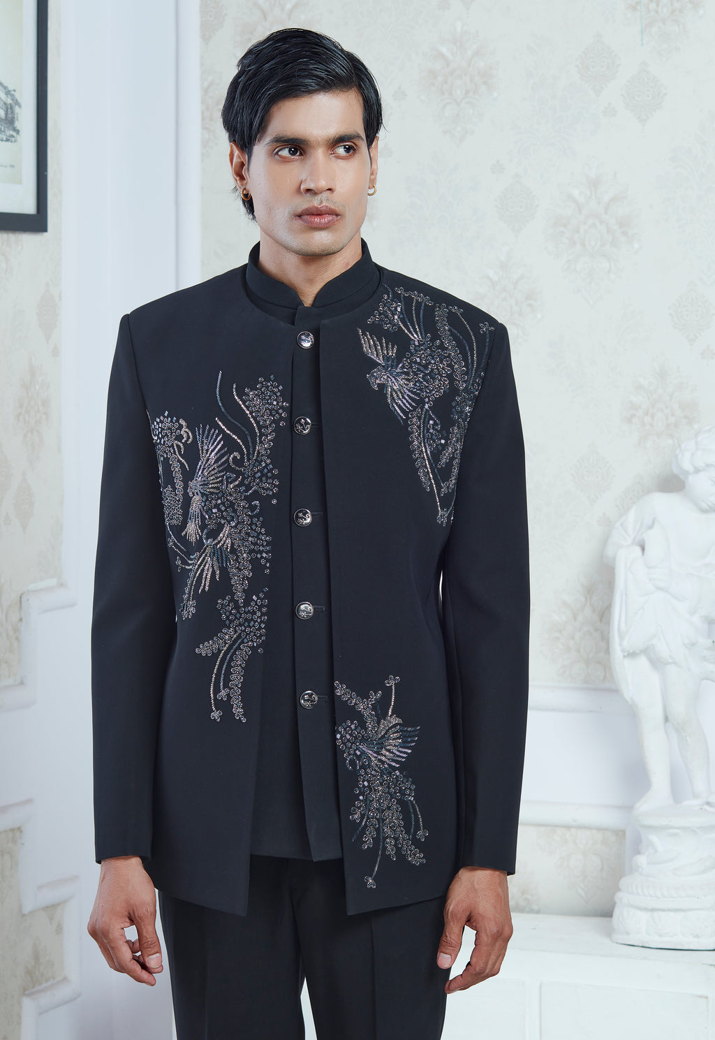 Embroidered Black Indowestern Set