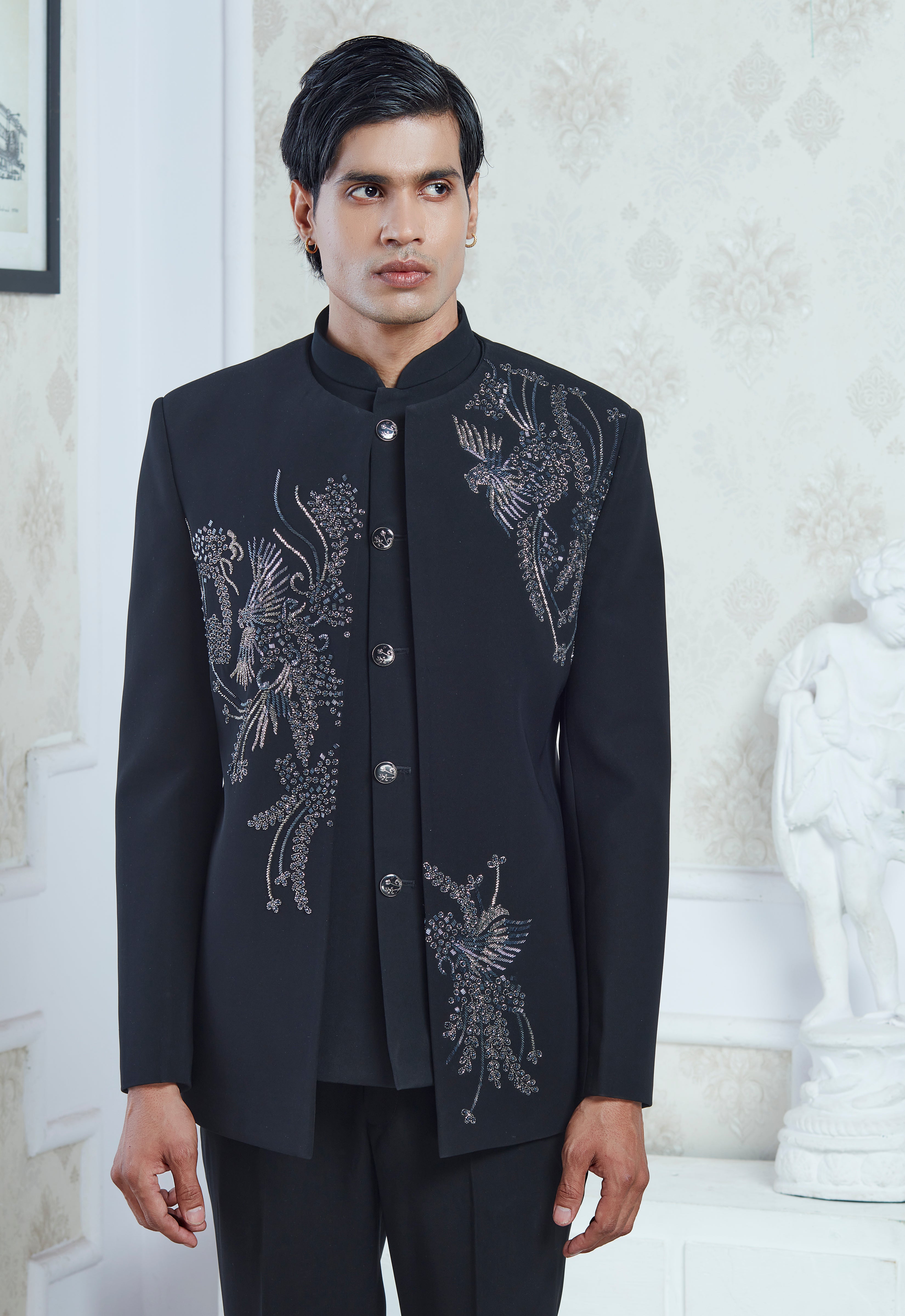 Embroidered Black Indowestern Set