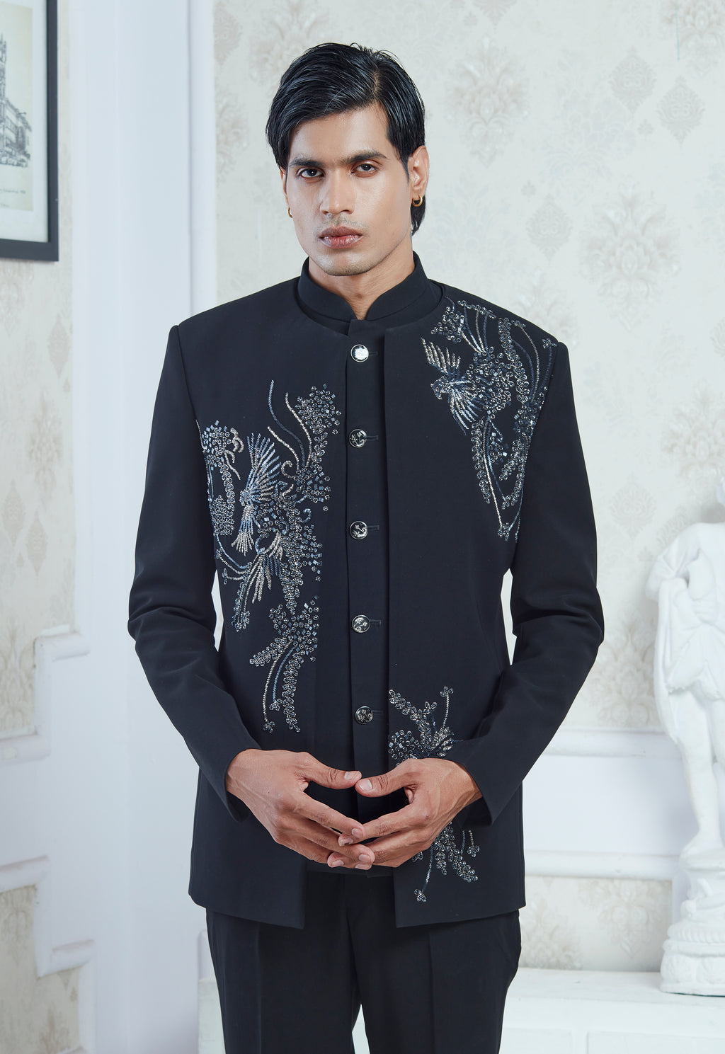 Embroidered Black Indowestern Set