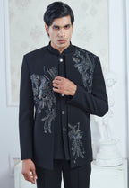 Embroidered Black Indowestern Set